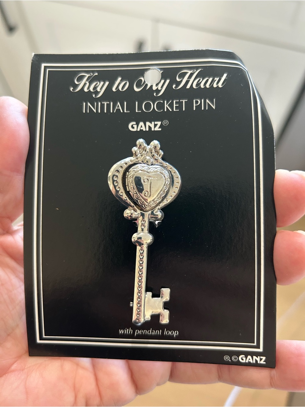 GANZ Silver Heart Key Initial Locket Pin/brooch. J, E, N, G, P, C Or B